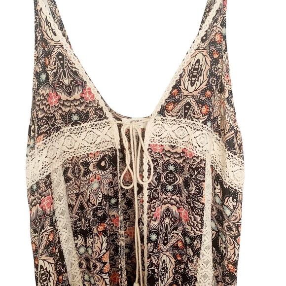 Umgee Boho Print Cascading Open Tie Front Vest Duster Coverup Medium - Picture 3 of 8